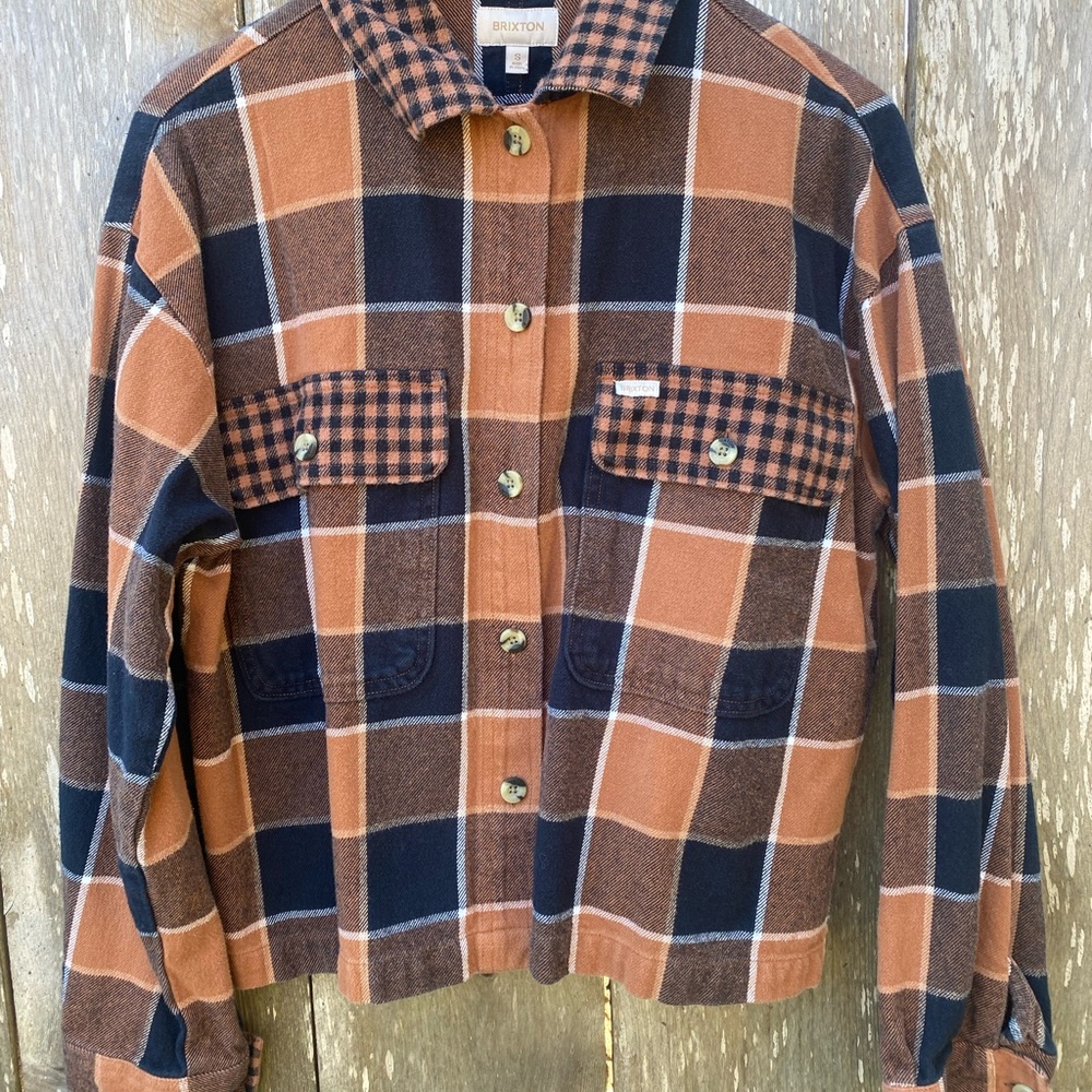Brixton Bowery Checkered Flannel Shirt in Brown and Black